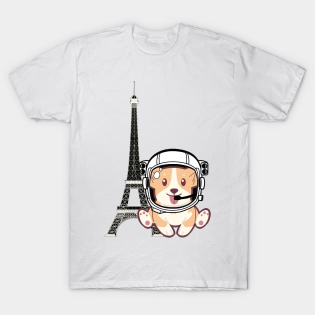 Space Corgi goes to Paris - The Cool Astronaut Puppy! T-Shirt by LukjanovArt